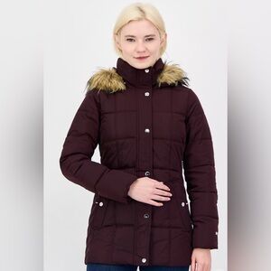 Tommy Hilfiger Faux Fur Trim Hooded Puffer Coat Women’s Size M